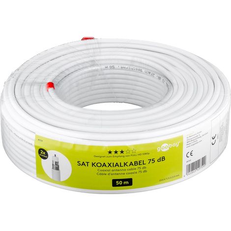 Goobay 49759 - Cable coaxial de satélite (75 dB, Doble apantallamiento, CCS, 50 m), Color Blanco