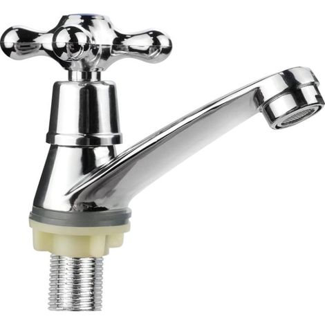Moderne Waschtischarmatur mit Kreuzgriff für Kaltwasseranschluss, geeignet für Bad, Küche und Waschbecken, G1/2 (1/5)