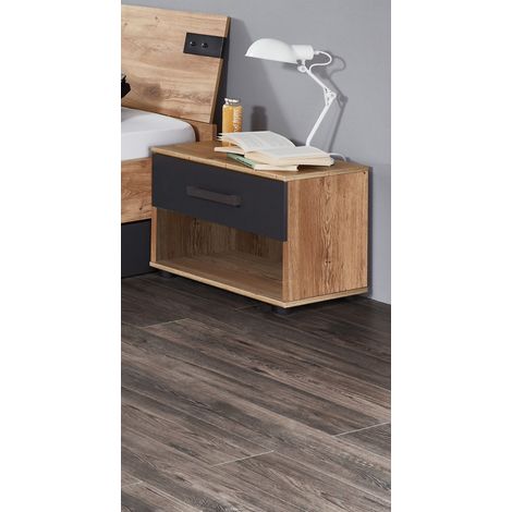 Chevet chêne poutre, rechampis graphite - L 46 x H 38 x P 40 cm -PEGANE-