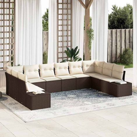 Conjunto de sofá de jardín 10 pcs Marrón ratán sintético vidaXL (1/5)