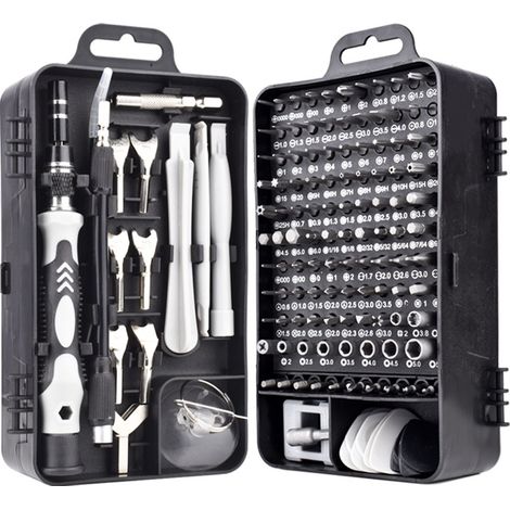 Mini tournevis magnétique de précision 135 en 1 Kit d'outils de réparation pour iPhone, ordinateur portable, montre avec organiseur de rangement, noir,175x105x60MM