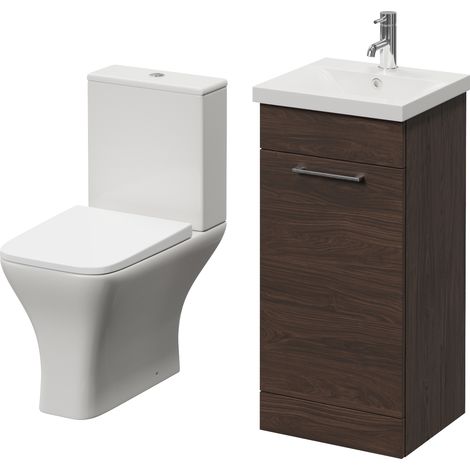 Napoli 390 Brown Oak 400mm Single Door Vanity Unit and Kingston Toilet Suite with Glide Basin - 400mm - Chrome 160mm Handle