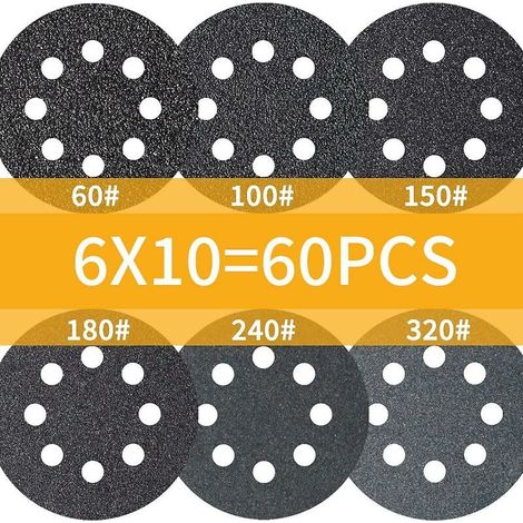 VURAHOME - 60pcs 125mm Disques de ponçage en carbure de silicium, 60 100 150 180 240 320 Disques de ponçage à 8 trous pour ponceuses thsinde