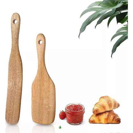 Spatule fine et spatule en bois, mélangeur à levain à manche plat et outil pour remuer le pain (1/5)