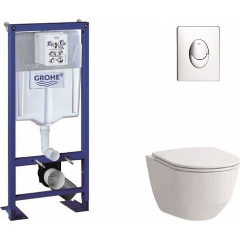 Pack WC Grohe Rapid SL + Cuvette Rimless Laufen Pro + Plaque Chromée (1/5)