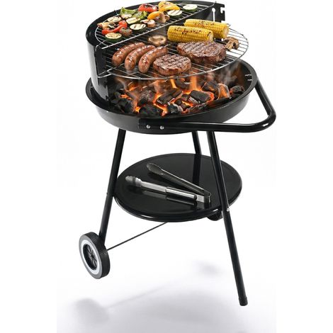 Relaxdays barbecue a carbone, HxLxP:77x46x57cm, Ø47cm, regolabile, nero