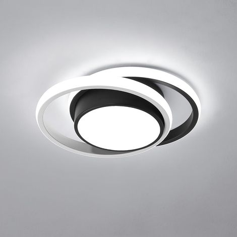 Plafonnier LED, Rond Lampe de Plafond 32W, Moderne Luminaire Plafonnier pour Couloir Coucher Salle de Bains Cuisine Salon, Blanc Froid 6500K, Longueur 28cm, Noir+Blanc (1/5)
