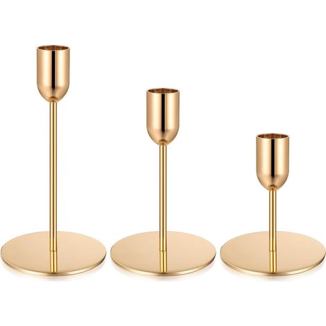 Bougeoir Doré, Bougeoirs Chandeliers Coniques, Bougeoirs Dorés en Métal pour Bougies Coniques, Décoration Intérieure, Centre de Table pour Mariage ou Réception (Style Coupe) (1/5)