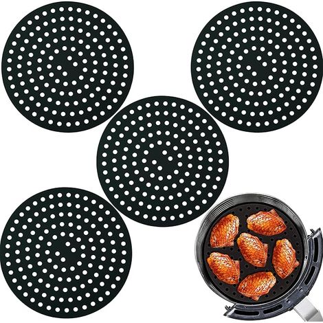 Lot de 4 tapis ronds en silicone pour friteuse à air comprimé de 20 cm - Anti-adhésifs et réutilisables - En silicone de qualité alimentaire - Passe au lave-vaisselle - Accessoires de cuisine faciles