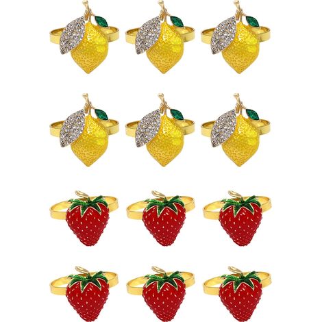 6 anneaux de serviette en alliage motif fraise et citron, lot de 6 ronds de serviette pour table (1/3)