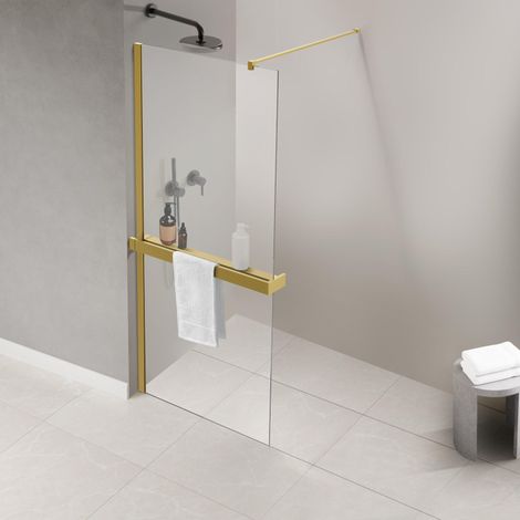 FugaFlow Eccelente Porte-serviettes Acces pour douche à l'italienne - pinces - raccourcissable - laiton brossé (or) (1/5)