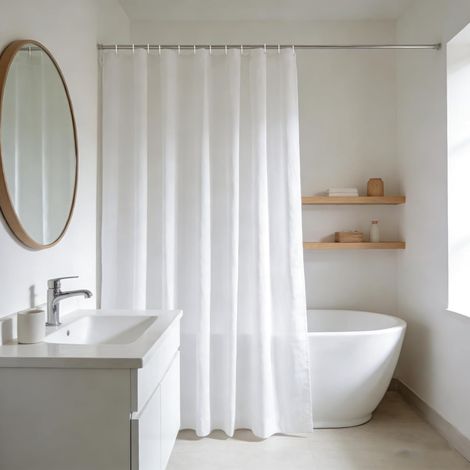 Rideau de Douche 180x240 Blanc Antimoisissure, Tissu Douche en Polyester déperlant, Lavable en Machine avec Oeillets métalliques, Largeur 180 x Hauteur 240cm (1/5)
