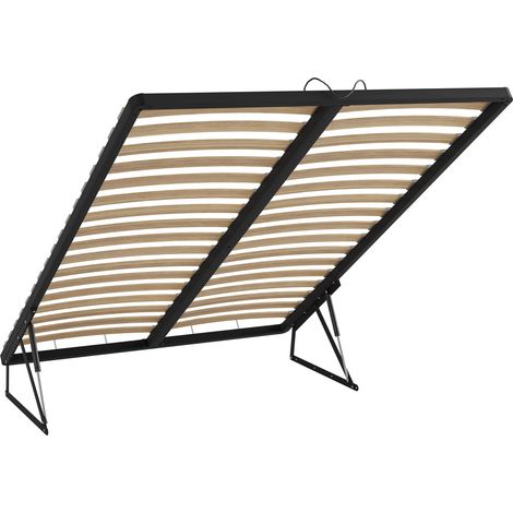 Cadre métallique surélevé 160x200 – 48 lattes en bouleau – Mécanisme de levage robuste – Profil épais 40x30mm pour durabilité (1/4)