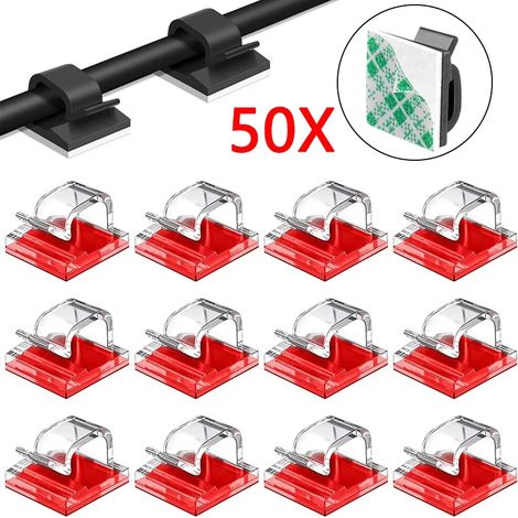 Confezione da 10/20/50 clip autoadesive per la gestione dei cavi, nere, con organizer e clip di fissaggio per cavi auto. Accessori inclusi. - AquaForge (1/5)