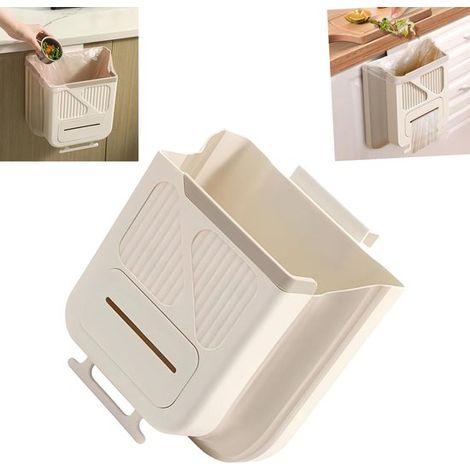 Cubo de basura, cubo de basura de cocina, cubo de basura plegable, cubo de basura de pared, armario, caravana, coche y camping (7L, blanco crema) (1/5)