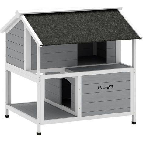 Niche d'extérieur pour chat, abri pour chat d'extérieur, imperméable, toit à charnières, bois d'épicéa, 80 x 93 x 95 cm, gris