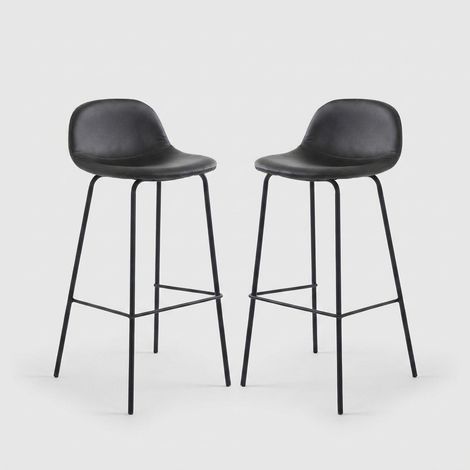 Set aus 2 gepolsterten Kunstleder- und Metallhockern Sting - Grau