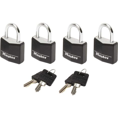 Master Lock 9120EURQBLKNOP Set of 4 Mini Steel Padlocks with Keys – Ideal for Suitcases and Lockers, Multi-Color (Random), Small Size