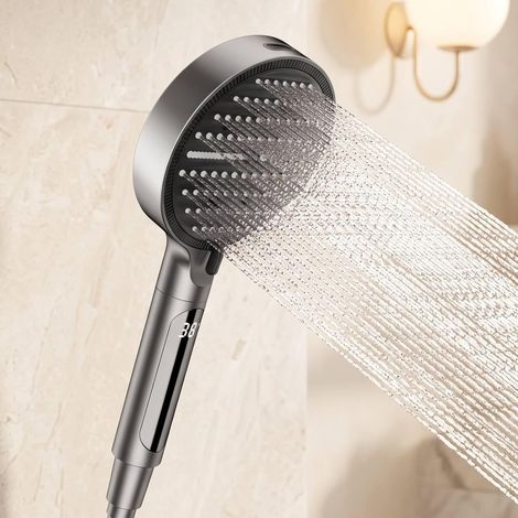 Hochdruck-Duschkopf mit Temperaturanzeige, 4+1 Strahlarten, wassersparende Handbrause, aus ABS-Kunststoff mit Spritzpistole für das Badezimmer (1/5)