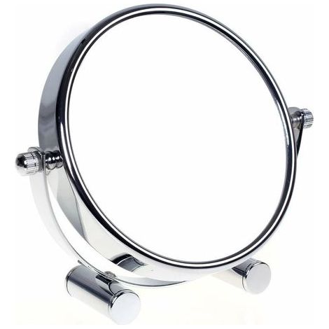 Miroir de Maquillage/Miroir cosmétique, pivotant à 360° - Double Face : Normal et grossissement x10.Miroir sur Pied, Miroir Rasage, Miroir Salle de Bain, chromé-- (1/5)