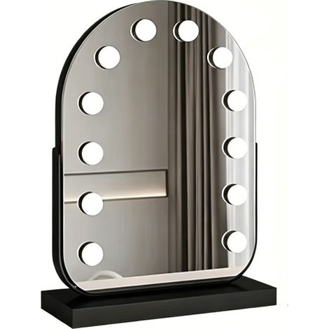 Miroir Hollywood pour coiffeuse élégant noir, 12 ampoules LED à intensité réglable, éclairage lumineux, miroir de maquillage rotatif grand format