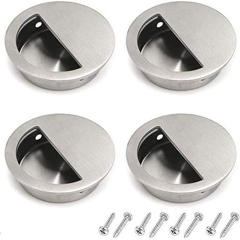 4 lots poignées de porte coulissantes encastrées, 60 mm acier inoxydable, poignées affleurantes rondes, poignées cachées pour meuble avec vis dissimulées (1/5)