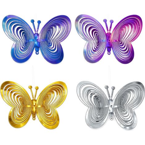 Répulsif à oiseaux et pigeons en 4 pièces avec motif papillon, spirale réfléchissante double face pour jardin, terrasse et balcon (1/5)
