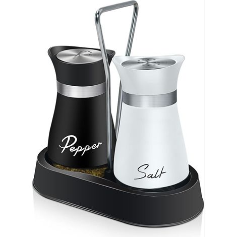 Salière et Poivrière en Verre Noir Blanc avec Plateau – Sel Poivre Table, Cuisine, Restaurant Barbecue (1/5)