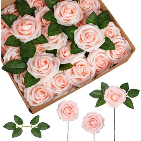 Roses Faux - 50 Pièces - Tige Flexible - Fleurs Artificielles Réalistes en Mousse Latex Souple - Pour Bouquets Mariage, Centres de Table, Décoration Intérieure et Événements (1/5)