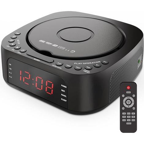 Réveil CD Bluetooth - 1 Unité - Lecteur MP3 USB - Radio FM Double Alarme - Télécommande LED - Pour Chambre