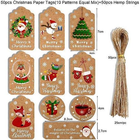 Lot de 50 étiquettes cadeaux de Noël en papier pour emballage cadeau, décorations à suspendre au sapin et décorations du Nouvel An.
