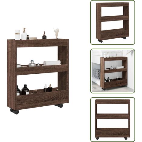 Rangement de cuisine - vidaXL Chariot de rangement étroit 3 niveaux chêne marron - Rangement de salon (1/5)