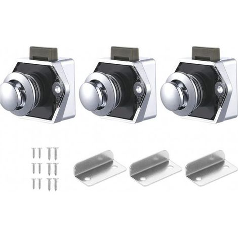 3 Pièces Bouton Poussoir Loquet, Serrure Tiroir et Verrou Porte Placard, Loquet de Verrouillage de Porte Sans clé pour Camping-car