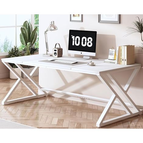 Large Modern Computer Desk for 2 People Home Workstation Industrial Study Desk Writing Desk for 2 People Wooden Computer Table 180CM White (1/5)