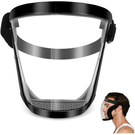 Visière de protection facial Masque Complet Anti-fog PC HD Ergonomique Noir Transparent Réutilisable Plein Face Shield (1/4)