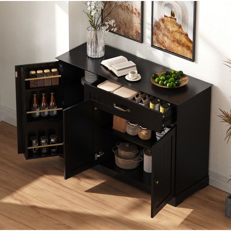 Credenza 3 ante e 1 cassetto, 107 x 40 x 83,4 cm, nera, in MDF DESVIAE (1/5)