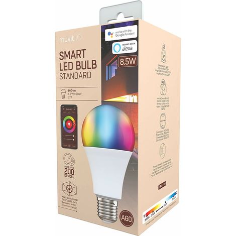 Muvit io lampadina intelligente a60 e27/8,5w/800lm rgb+whited60 h110 (1/5)