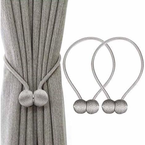 Embrasses à Rideaux - FOLAYA - Aimantées - Tressage Magnétique - Gris - 40 cm (1/3)