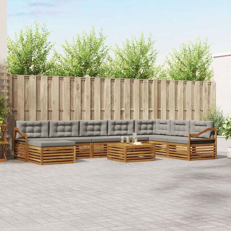 vidaXL Outdoor-Sofagarnitur mit Kissen 9 pcs Natürlich und Hellgrau (1/5)
