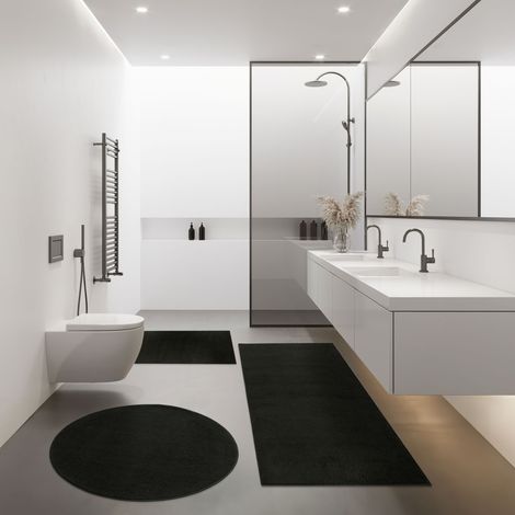 Paco Home Moderno Tappetino Da Bagno Tappeto Bagno Shaggy Morbido Soffice Tinta Unita Nero Ø 80 cm tondo (1/3)