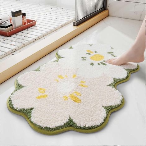 Tapis de bain fleuri mignon, antidérapant et absorbant, lavable en machine, pour chambre, toilettes et cuisine, 48 x 79 cm (vert) (1/5)