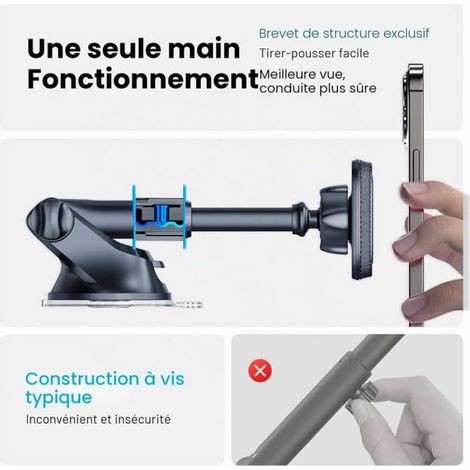 Support Téléphone Voiture Magnétique,Pour Tableau Bord/Pare-Brise Support,Porte Téléphone Voiture Avec Bras Télescopique Réglable (1/5)