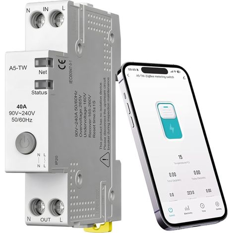 Minuterie Rail Chapeau 1P+N Disjoncteur Automatique WiFi 40A Compatible Smart Life App Miniature (1/5)