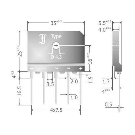 Diotec DBI25-12A Ponte raddrizzatore SIL-5 1200 V 25 A Trifase