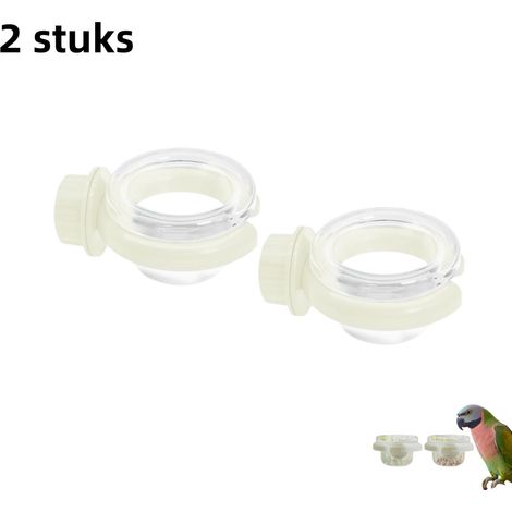 2 mangeoires pour cage à oiseaux, pour perroquets, modèle suspendu, accessoires pour petits animaux, rondes, blanc cassé (1/5)