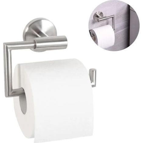 Soporte para rollo de papel higiénico, adhesivo, no requiere perforación, montaje en pared autoadhesivo, acero inoxidable cepillado.