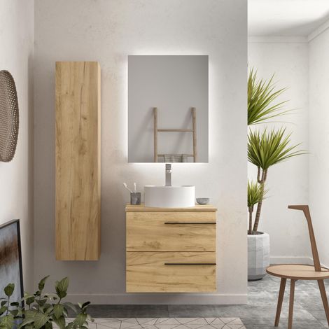 Mueble de Baño YARA 60cm Roble Lavabo sobre encimera Porcelana (1/5)