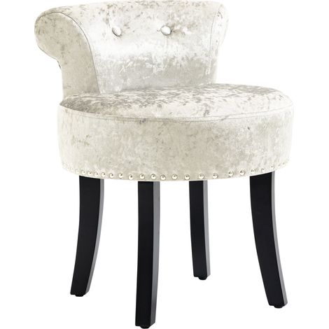 Beige Velvet Vanity Stool with Rubber Wood Legs for Living Room and Bedroom,Stylish Dressing Table Seat