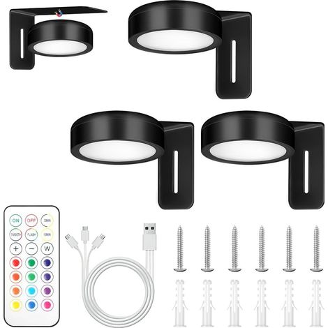 Lot de 3 Lampes Tableau LED Sans Fil - Rechargeable USB - 13 Couleurs RGB - Magnétique Avec Télécommande - Pour Vitrines Et Armoires - Noir (1/5)