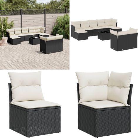 10-tlg. Garten-Sofagarnitur mit Kissen Schwarz Poly Rattan - Gartensorte - Gartenmöbelset - Rattan Möbel - Outdoor Sofa - Lounge Set - Home & Living (1/5)